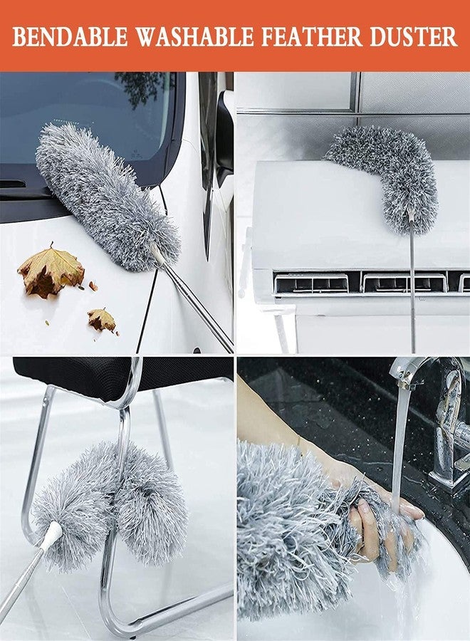 FRENYEAR Flexible Feather Magic Microfiber Duster for Cleaning Brush with Extendable Rod, Dust Fan Cleaner for Home New Silver - Image 4